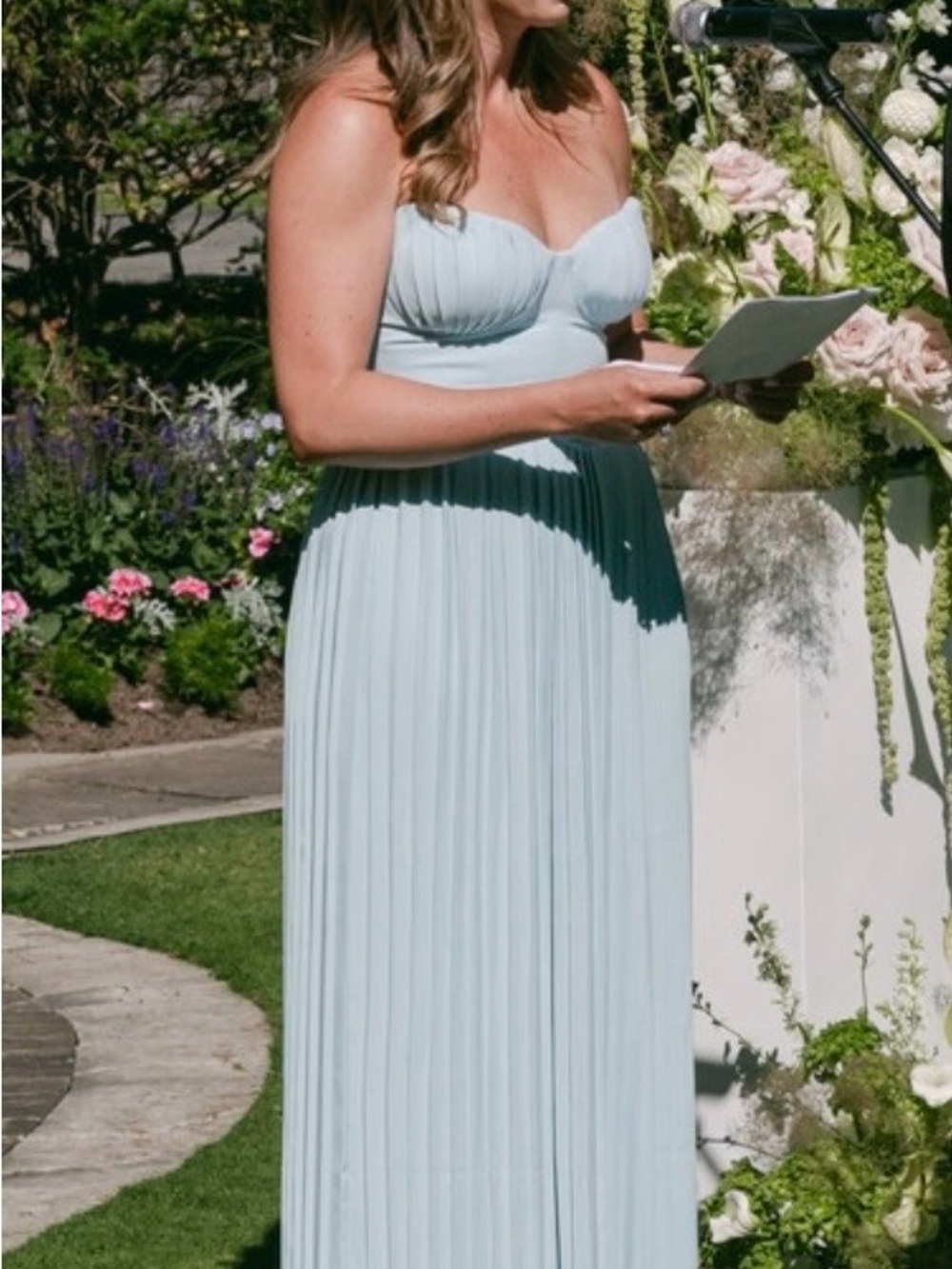 Strapless Light Blue Pleated Maxi Dress - Picture 7 of 8